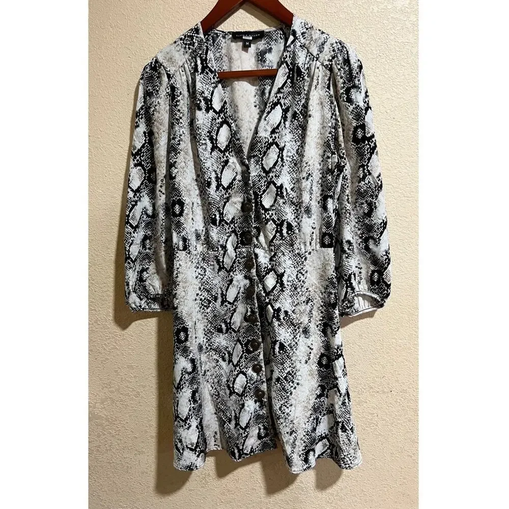 Slate & Willow Python Snake Puff Sleeve Lightweight Button Front Dress_2
